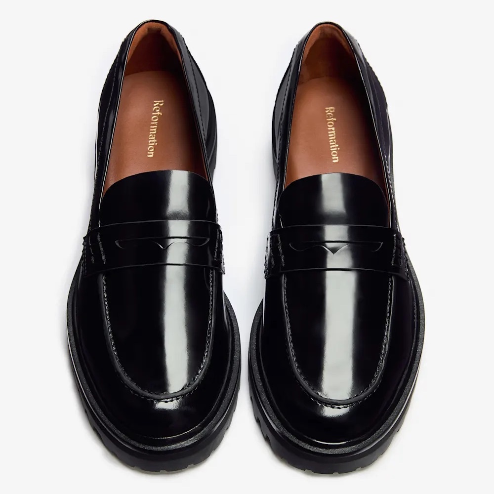 Reformation Black Leather Agathea Loafers